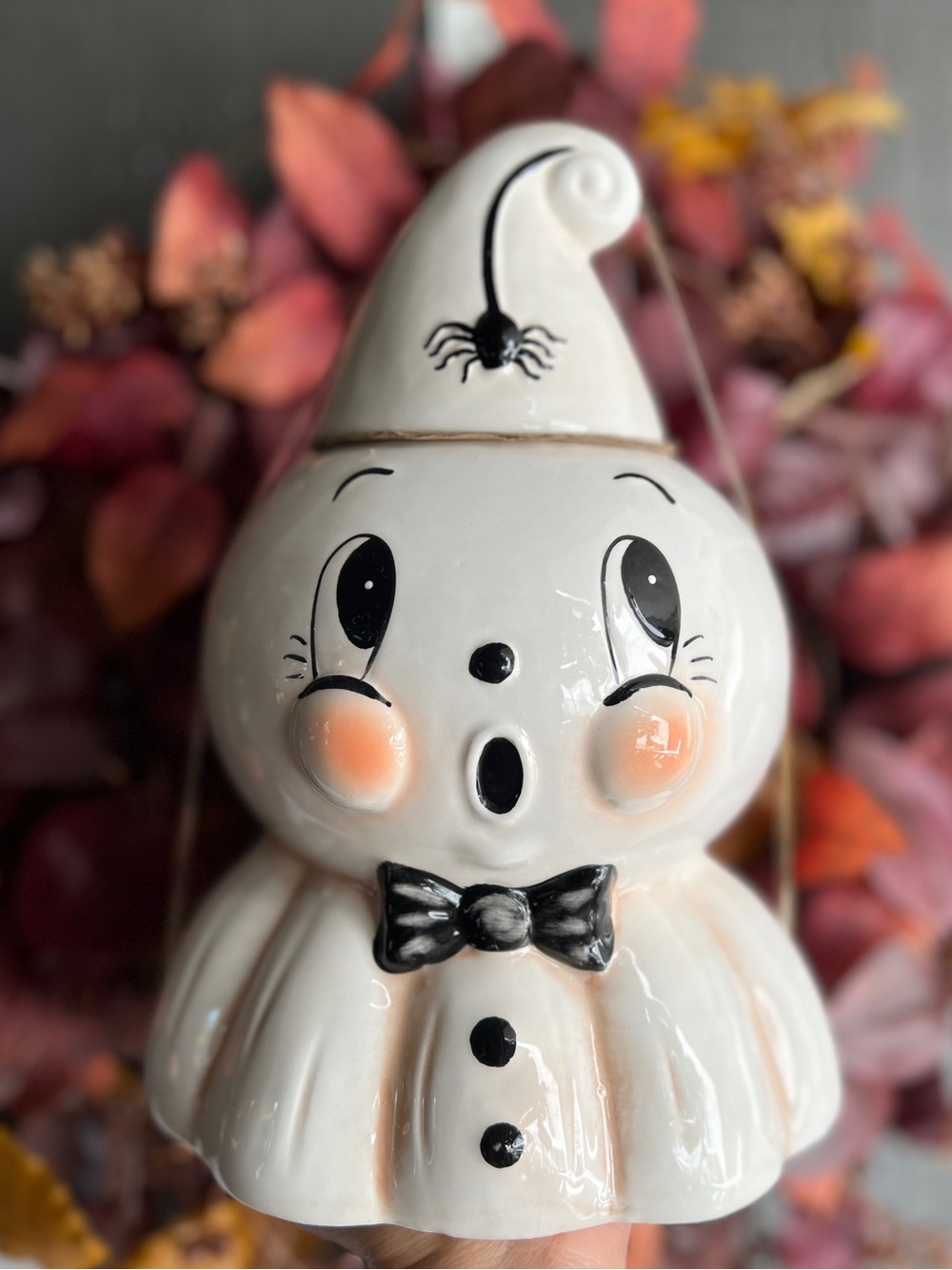 White Ceramic Ghost Figurine Holiday Decor by